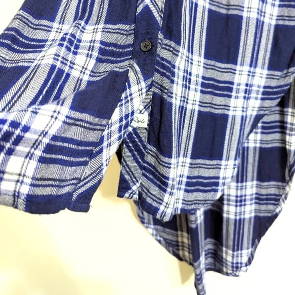 Rails Jordyn Blue Plaid Long Button Up Shirt High… - image 4
